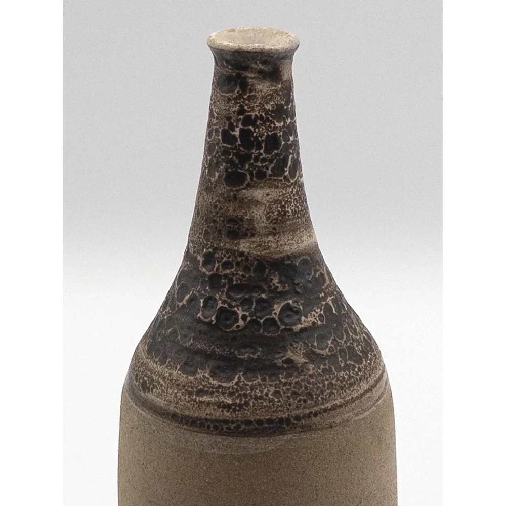Karen Sands Obvara Studio Pottery Vase Handcrafted Brown Tan Signed 9in Vintage